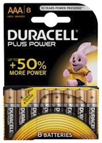 Pila Duracell plus Power AAA/Lr03, paquete 8 pilas