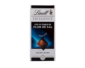 Chocolate Lindt Excellence con un toque de flor de sal Negro Suave, 100 gramos